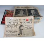 A quantity of vintage broadsheets and newspapers recording historic events