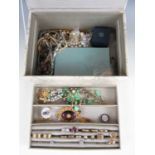 A quantity of costume jewellery in a vintage faux reptile skin box