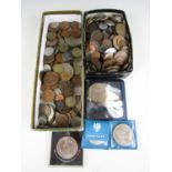 Sundry coins including four Queen Elizabeth II five pound coins etc