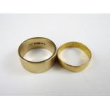 An early 20th Century 22ct gold wedding band, 2.6g, together with a 9ct gold wedding band, 4.7g