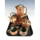 Sundry brass and copper ware including a tray, iron etc