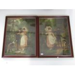 Two Victorian Pear's style lithographs depicting a courting couple, framed under glass