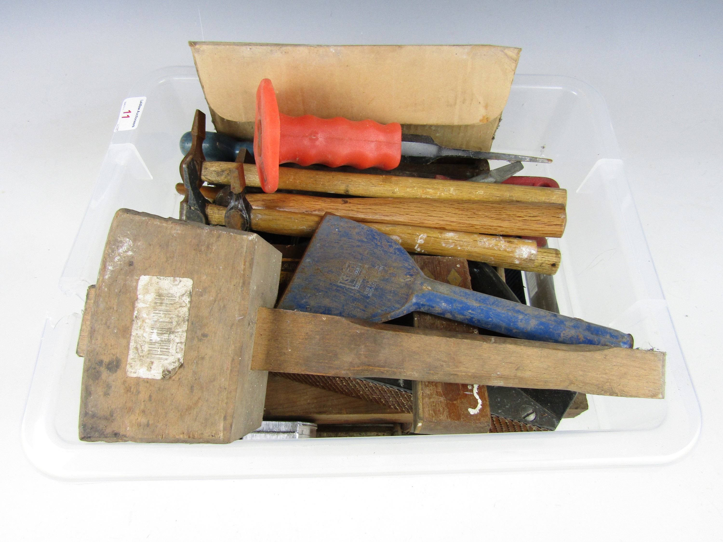 Sundry tools including hammers, bolster, chisels etc