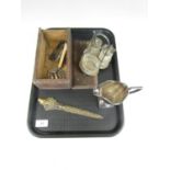 Sundry collectors' items including a brass paper knife, a folding knife and a pair of pince-nez