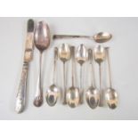 Sundry items of silver and white metal flatware, 109g weighable silver