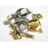 Sundry vintage wrist and pocket watches, including a gentleman's Bulova quartz wristwatch, and