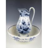 A Wedgwood Lambelle pattern blue-and-white basin together with associated ewer