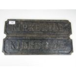 Two cast iron signs from Kirkbride Railway Station