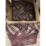 Three pairs of contemporary scatter cushions, one set with a purple and grey fern design