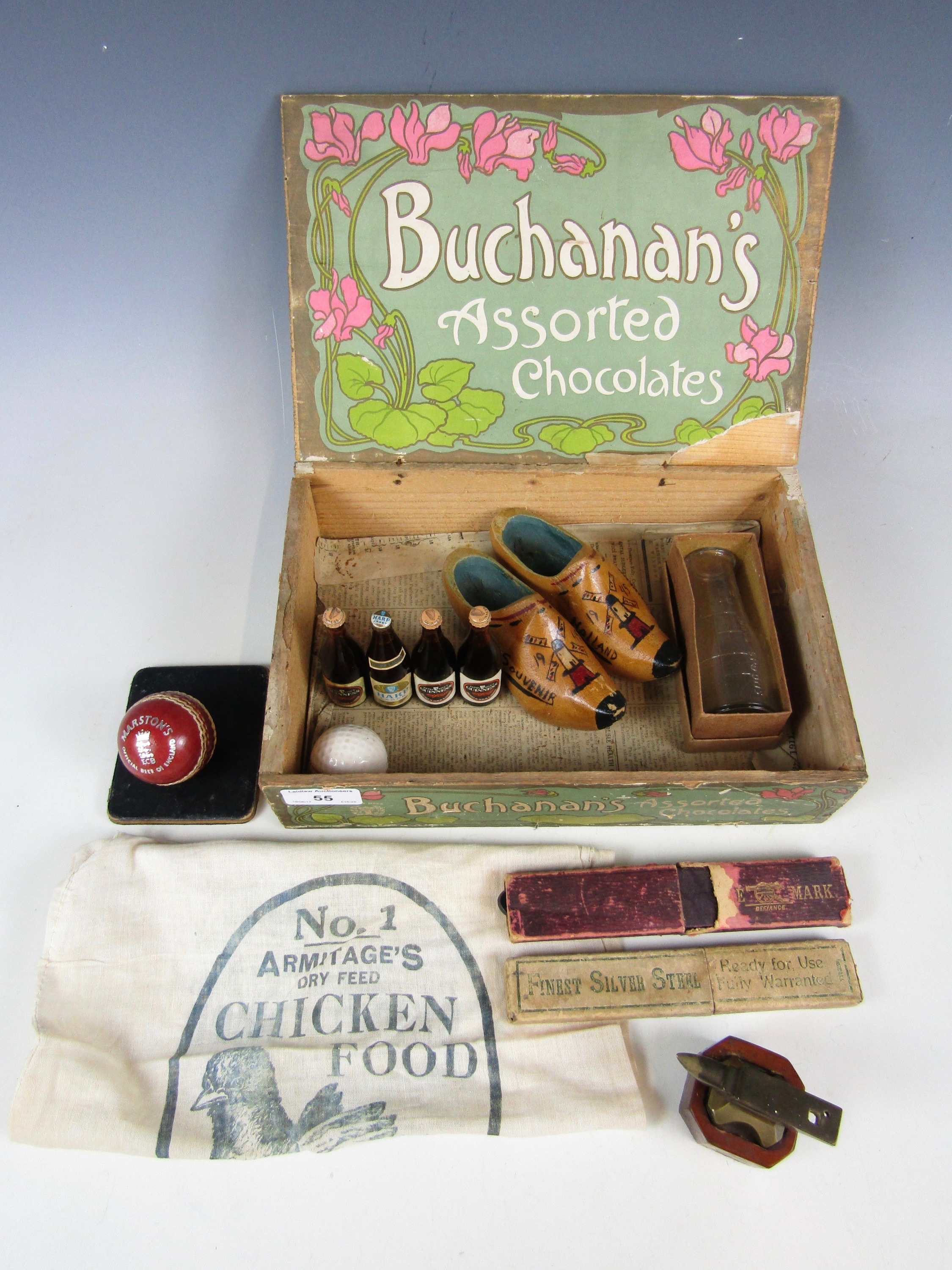 An early 20th Century wooden 'Buchanan's Assorted Chocolates' box together with sundry collectors'