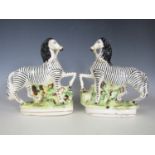 A pair of Victorian Staffordshire zebras (one a/f)