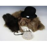 Period costume and accessories including fox fur stoles, an early 20th Century beadwork purse and