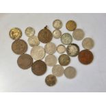 A small quantity of coins, a George III gaming token and an Edward VII coronation medallion