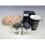 An Orient Express mug together with a pair of Worcester egg coddlers and a chintz dish