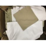 A quantity of white table linens together with ten large table cloths