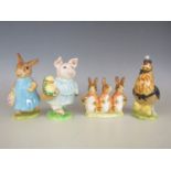 Four Beswick Beatrix Potter figurines including Flopsy Mopsy & Cottontail, Sally Menny Penny, Mrs