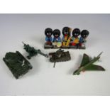 Five vintage Robertson's figurines together with a Corgi armoured car etc.