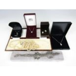 Vintage costume jewellery, including a cased set of faux pearls, and a novelty marcasite bracelet in