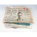 A large quantity of vintage newspapers with historic headlines such as the abdication of King Edward