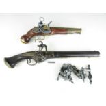 A reproduction 17th Century wheel-lock pistol together with a similar miquelet-lock pistol and