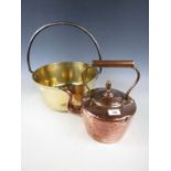 A Victorian brass jam pan together with a copper kettle