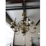 A reproduction 17th Century Flemish style brass chandelier