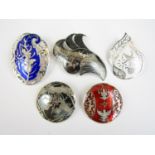 Vietnamese enamelled white metal brooches, some stamped sterling, test as silver