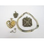 Silver and white metal jewellery, including a silver fob medallion, a gilt white metal pendant, a