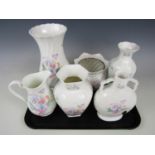 A quantity of Aynsley Little Sweetheart wares including vases, a jug, a rose bowl and flask