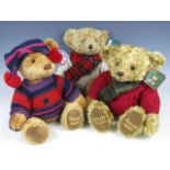 Three Harrods Christmas teddy bears from 2002, 2004 and 2005