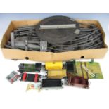 A quantity of vintage Hornby railway rolling stock and track etc