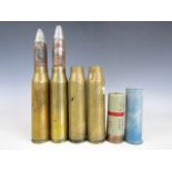 Two inert 30 mm canon rounds, shell cases and riot gun round cases