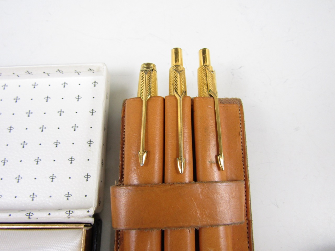 A cased 1960s Parker rolled-gold fountain and ball-point pen set, together with a similar set and - Image 2 of 3