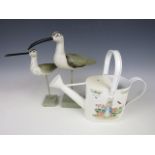 A Border Fine Arts Peter Rabbit A22090 watering can together with two contemporary wooden bird