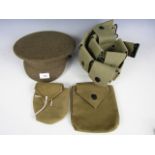 A webbing ammunition belt, pouches and a British Army other rank's Service Dress cap
