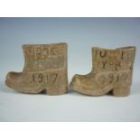 A pair of Prisoner of War work carved stone jack boots bearing the inscription Turkish Prisoners,