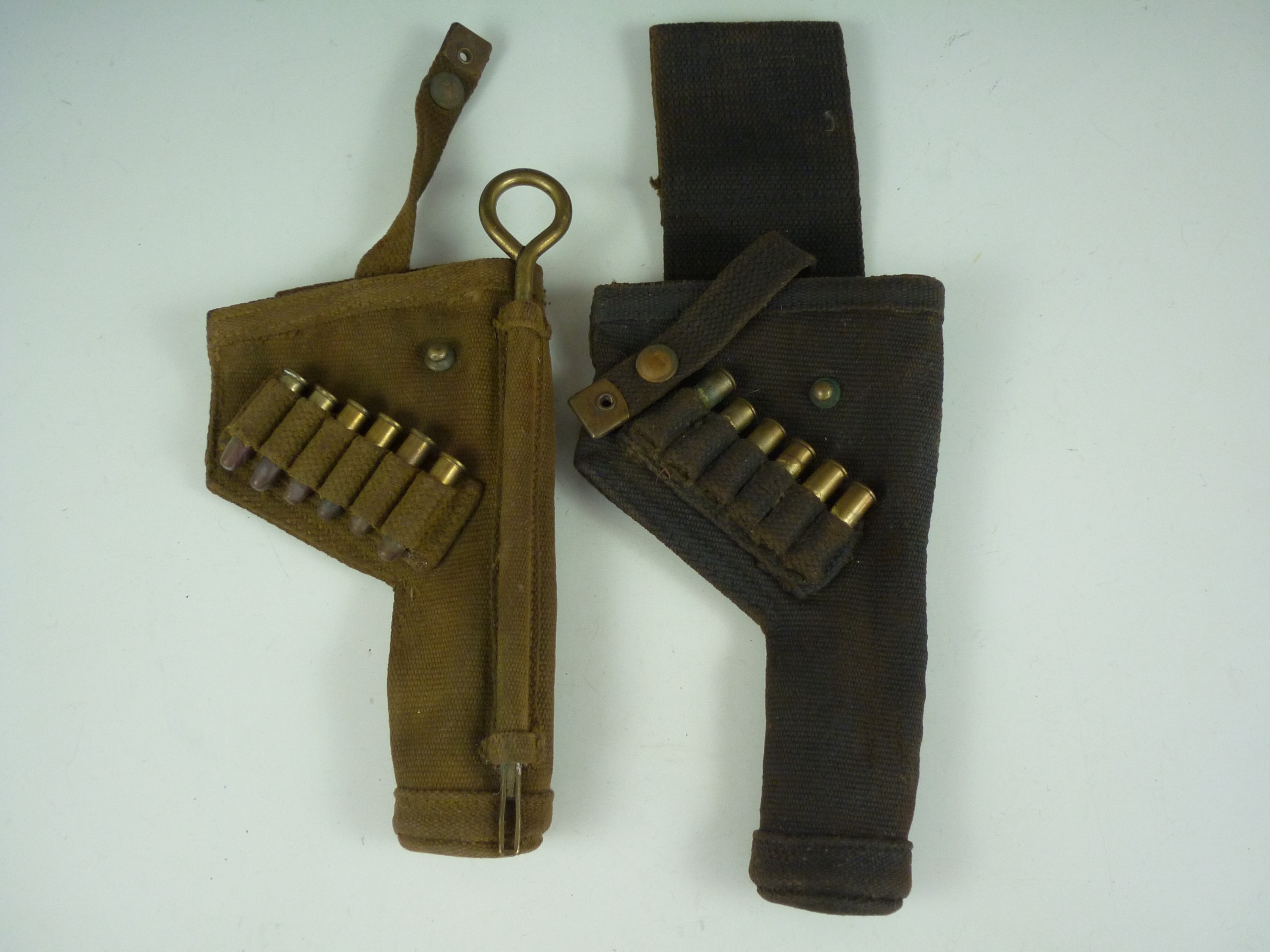 Two Second World War Royal Armoured Corps webbing revolver holsters