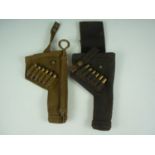 Two Second World War Royal Armoured Corps webbing revolver holsters