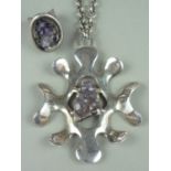 A Jacob Hill of Denmark B&D Modernist amethyst and electroplate pendant necklace on chain, the