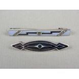 A Charles Horner enamelled silver bar brooch, in a curvilinear lenticular design, Chester, 1914,