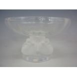 A Lalique glass Nogent pedestal bowl, of shallow lobed form, raised above a square section stem
