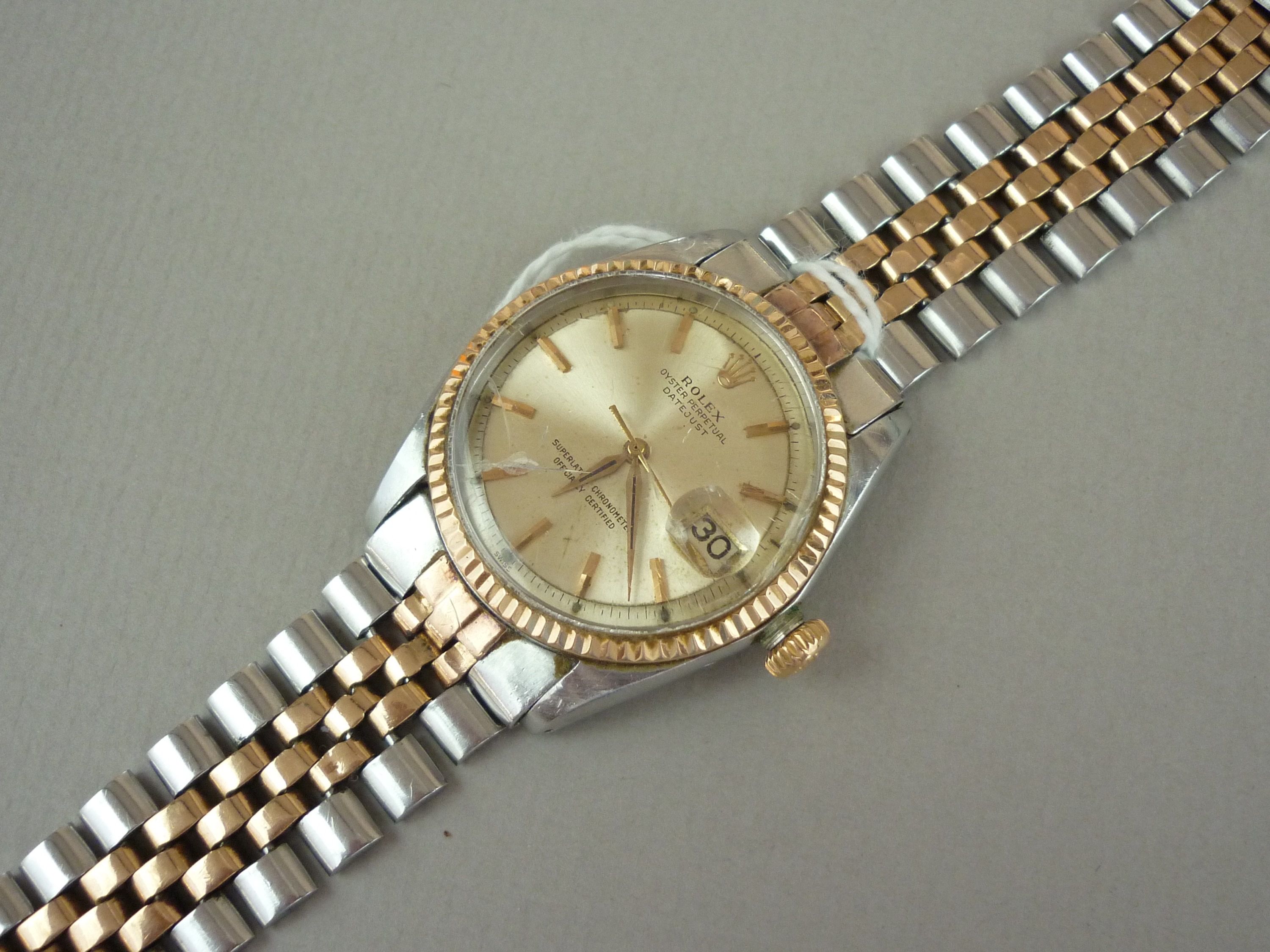 A Rolex bi-metallic Oyster Perpetual Datejust wrist watch, with Jubilee bracelet strap, 1958 or