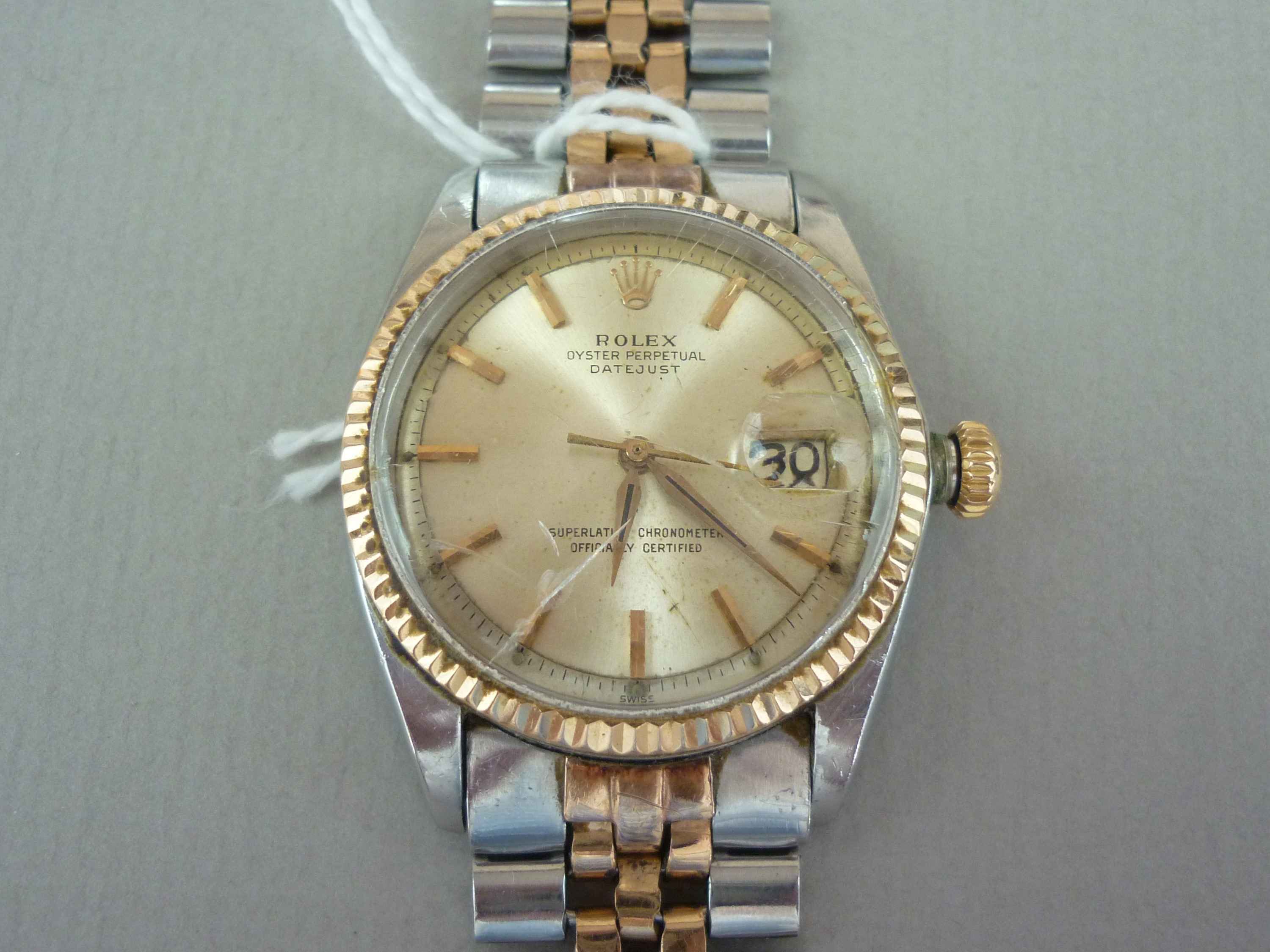 A Rolex bi-metallic Oyster Perpetual Datejust wrist watch, with Jubilee bracelet strap, 1958 or - Image 2 of 3