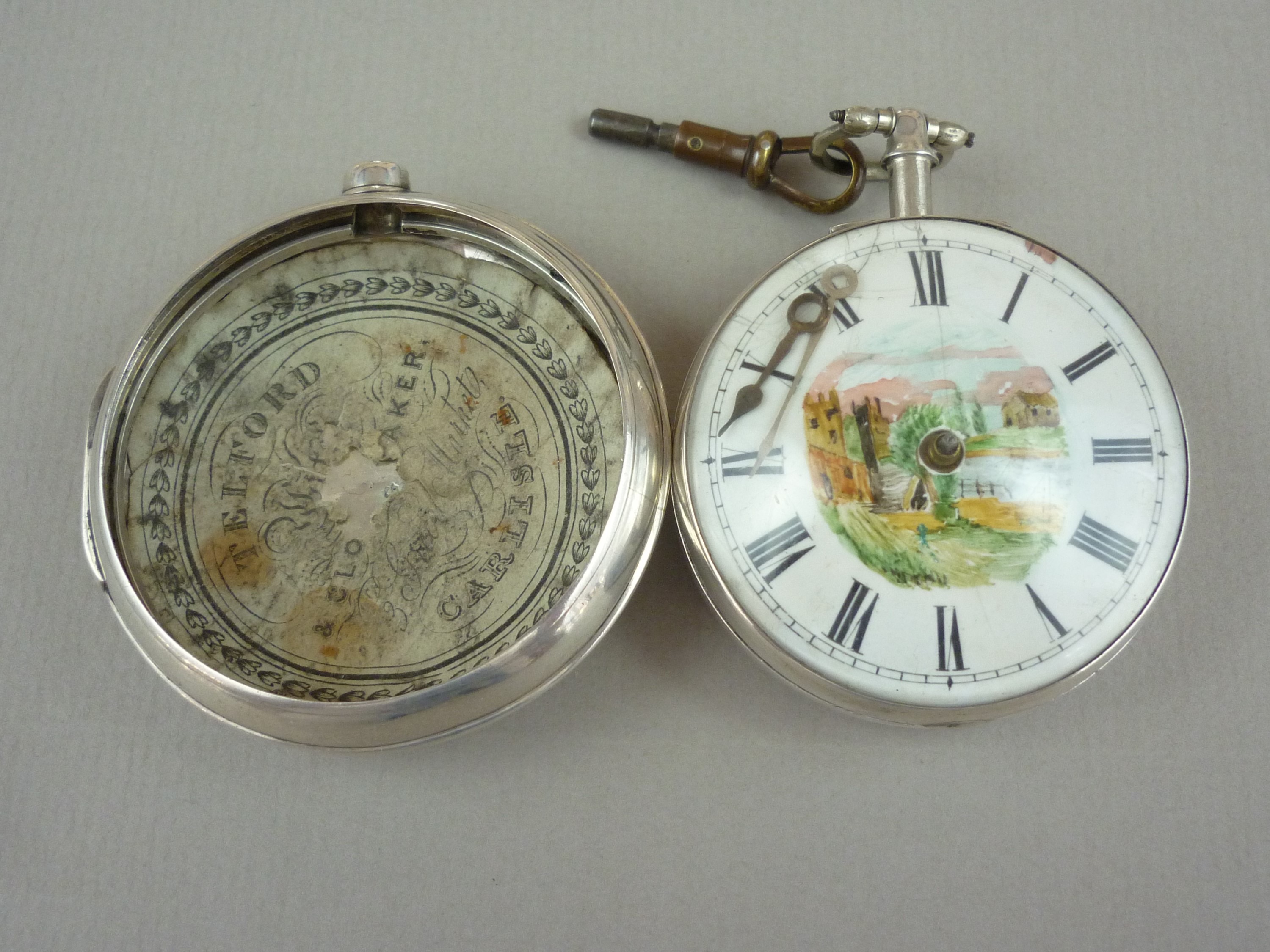 A George III silver pair cased pocket watch by Goodall of Coventry, having verge movement, white - Image 2 of 2