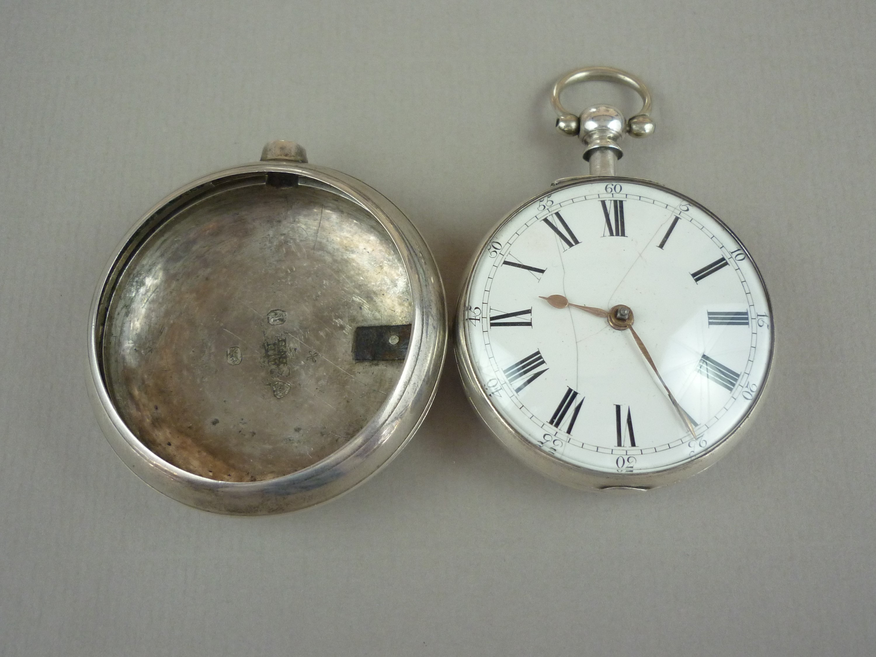 A George III silver pair cased pocket watch by D Maston of London, having verge movement, white - Image 2 of 2