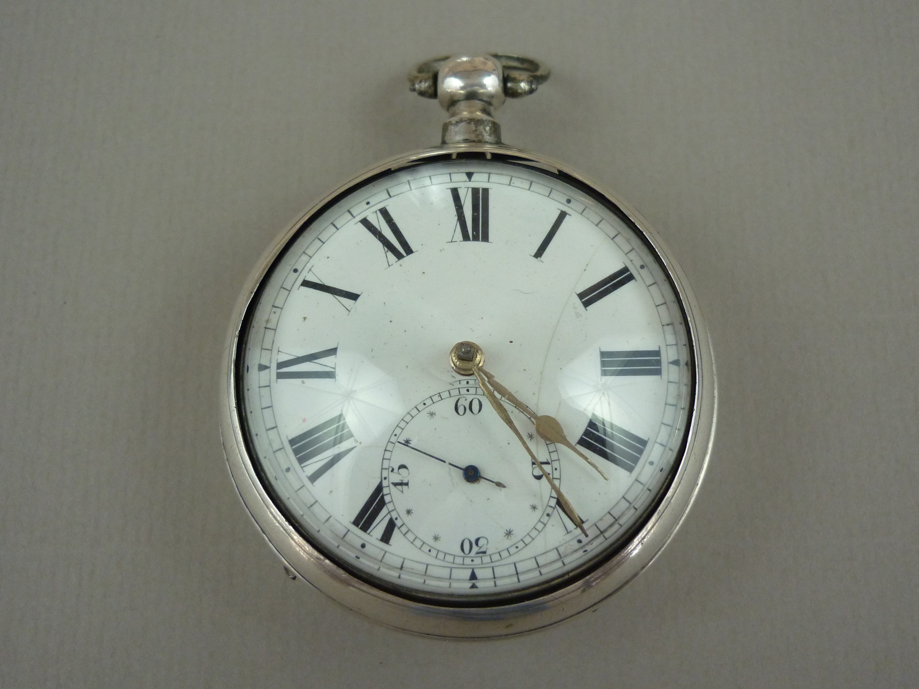 A Georgian silver pair cased pocket watch by J Spiers of London, having verge movement, white