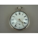 A Georgian silver pair cased pocket watch by J Spiers of London, having verge movement, white