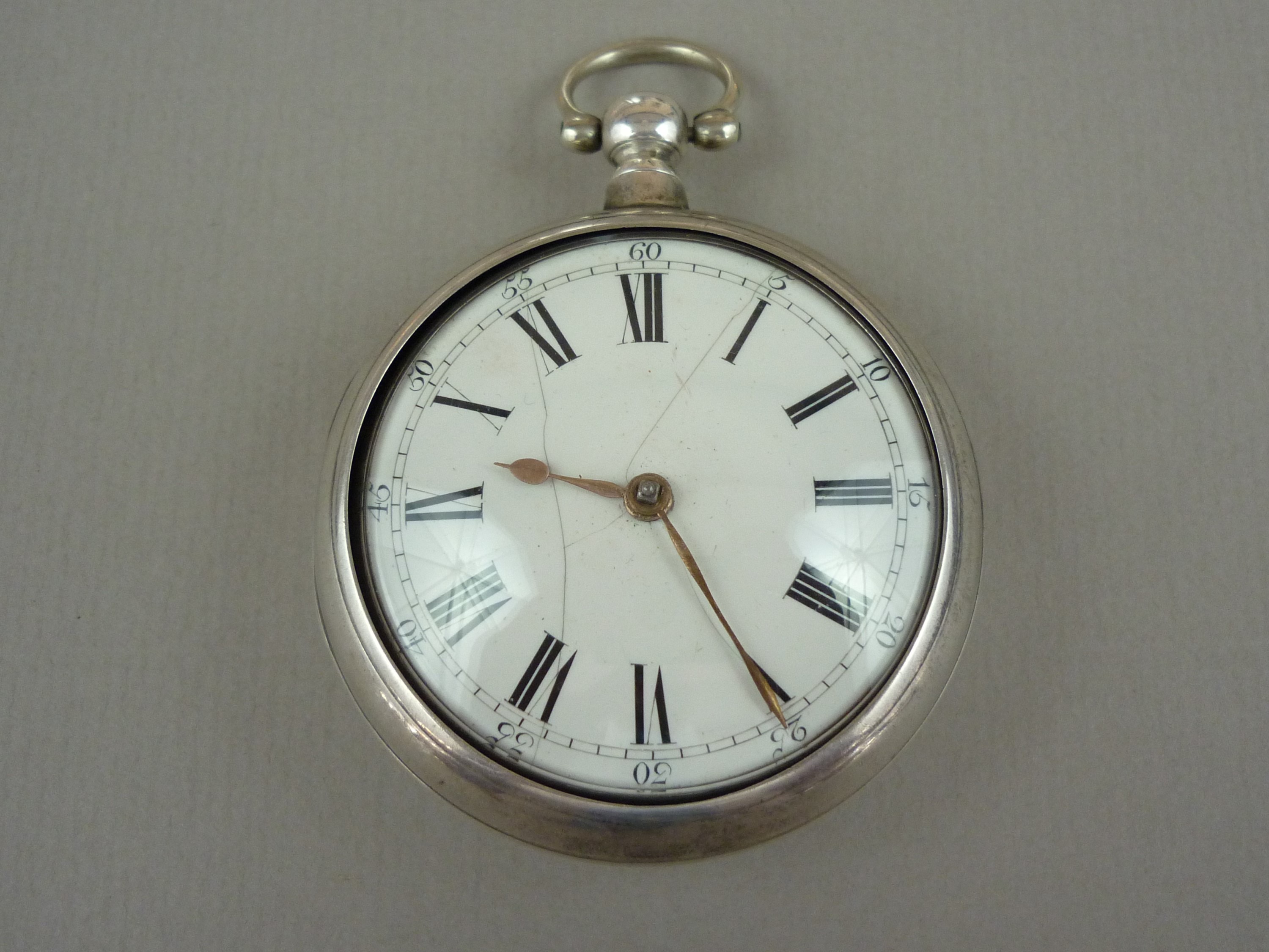A George III silver pair cased pocket watch by D Maston of London, having verge movement, white