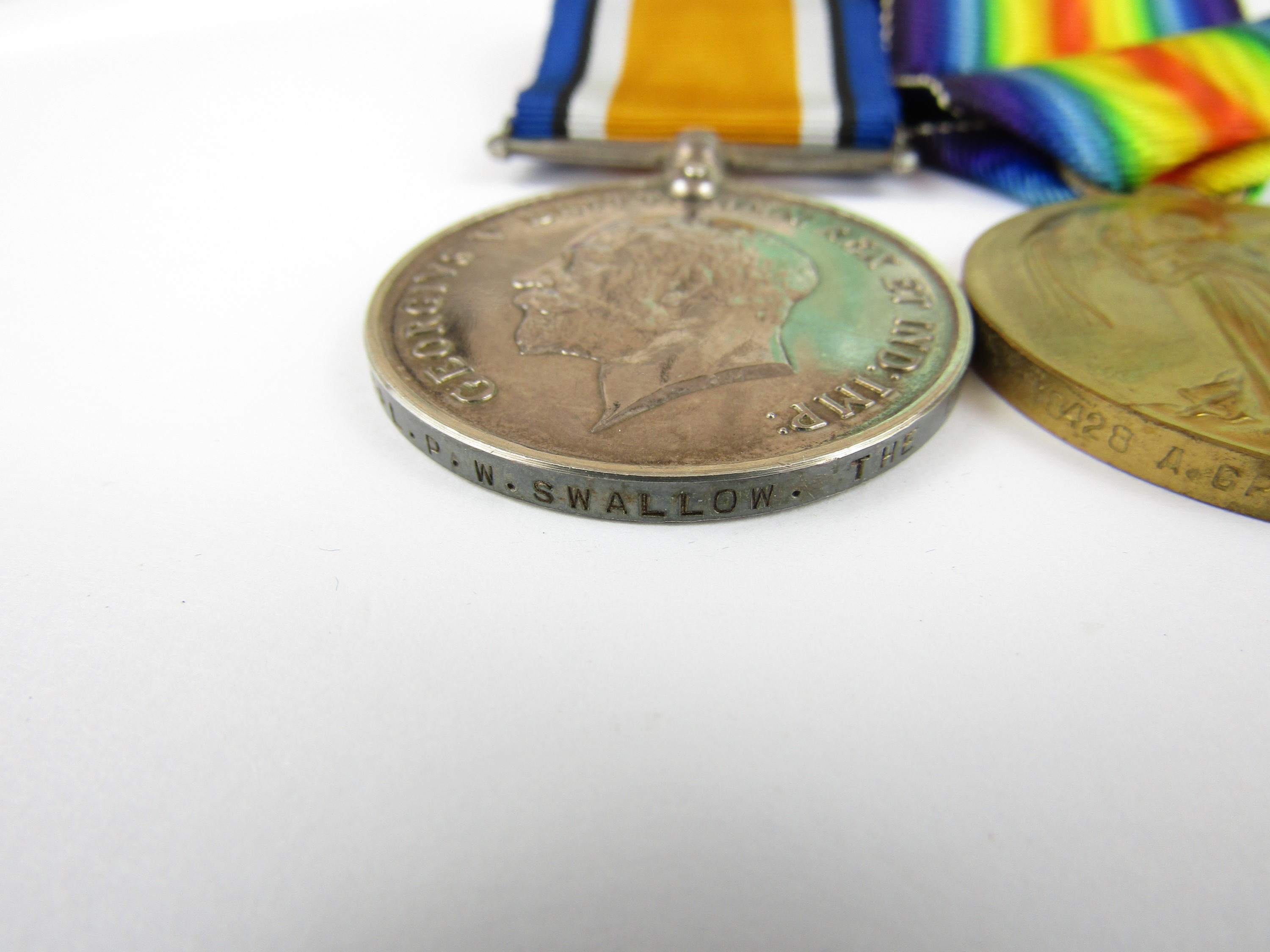 A British War and Victory Medal pair to 18428 A Cpl P W Swallow, The Queen's Regiment - Image 2 of 2