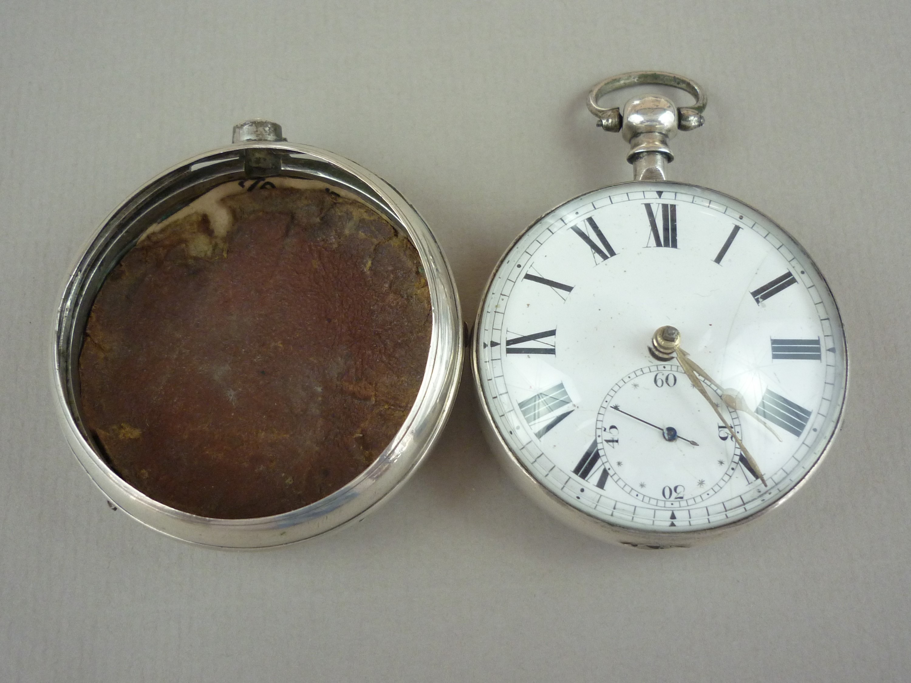 A Georgian silver pair cased pocket watch by J Spiers of London, having verge movement, white - Image 2 of 2